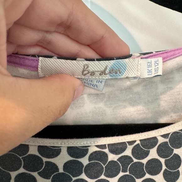 Boden Polka Dot 3/4 Sleeve Modest Dress Lined Grey Knee length Size 14 Womens - Picture 3 of 6